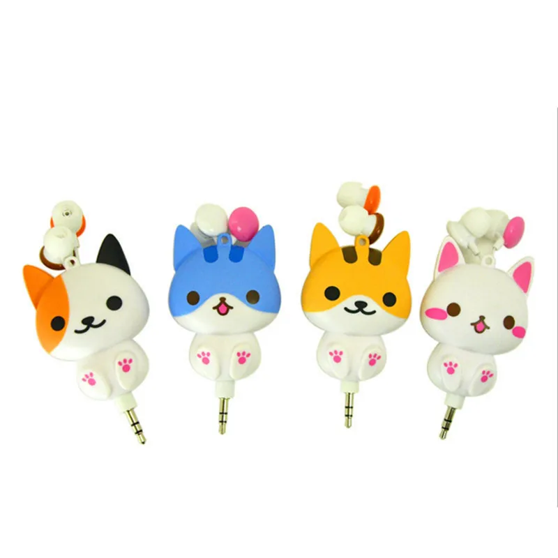

Cute Cat Dog Cartoon Earphone Headphones Decor Retractable With Cord Winder for Mobile Phone Xiaomi Mp3 Kids Girls Gifts