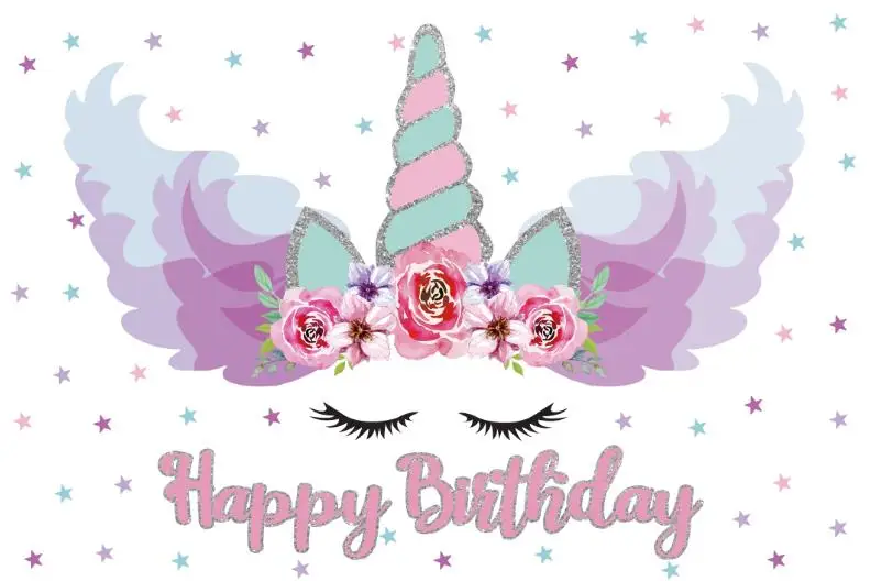 Laeacco Unicorn Birthday Party Flower Watercolor Star Child Portrait Photo Backdrops Photography Backgrounds Photo Studio