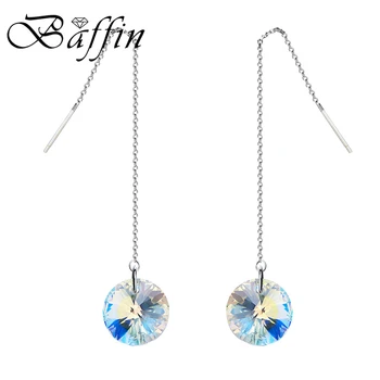 

BAFFIN Simple Pendant Crystals From Austria Long Chain Round Beads Drop Earrings Silver Color Piercing Women Bohemian Jewelry