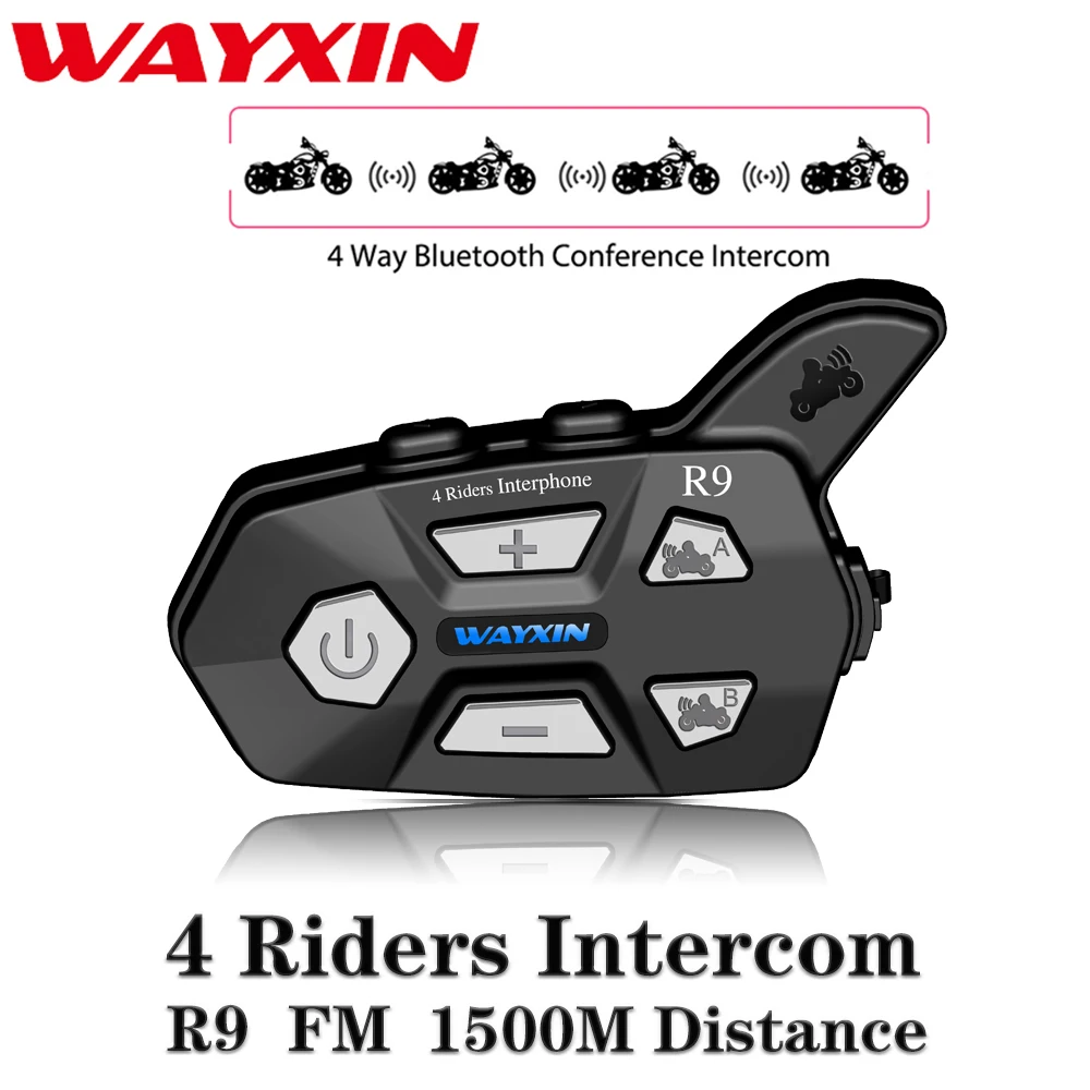 

WAYXIN Helmet Headsets 1500M 4 Riders talking Same Time Bluetooth Intercom For Motorcycle R9 Fm 1Pcs Intercom Motorcycle