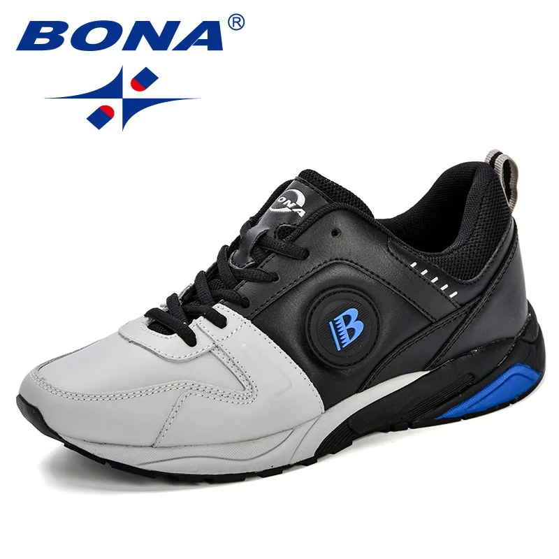 BONA/ популярный стиль; Легкие уличные мужские спортивные кроссовки; дышащие мягкие спортивные кроссовки; удобные кроссовки - Цвет: Black L gray R blue
