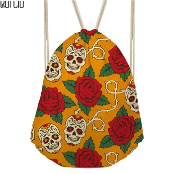 

Customized Harajuku Style Women Softback Backpack Small Drawstring Bag Skull Casual Female Sport Mochila Travel Storage Bags