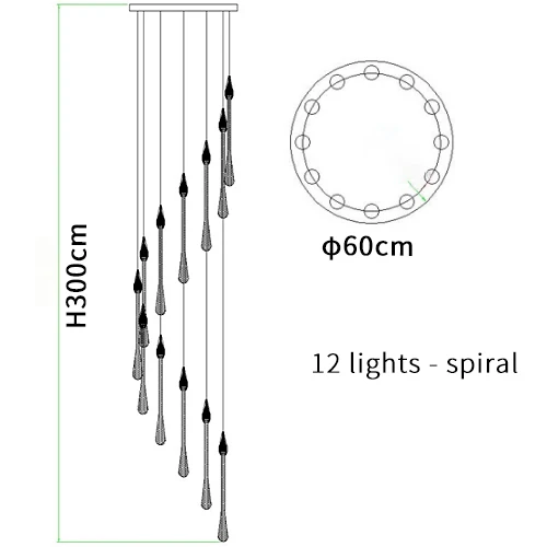 Youlaike Роскошная современная люстра освещение для лестницы спиральный дизайн капли воды хрустальный светильник лобби длинный светодиодный Cristal Lustre - Цвет абажура: Dia60 H300cm