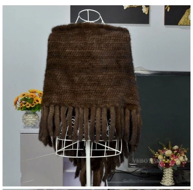 women knitted mink fur shawl with tassels(10)