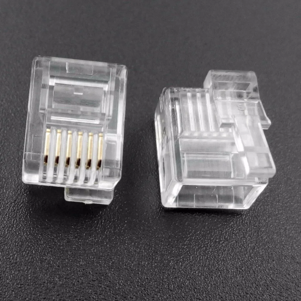 50PCS lot RJ11 RJ12 Connector 6P6C Right Buckle Cable Plug DIY EV3 NXT Cable Plug Crystal