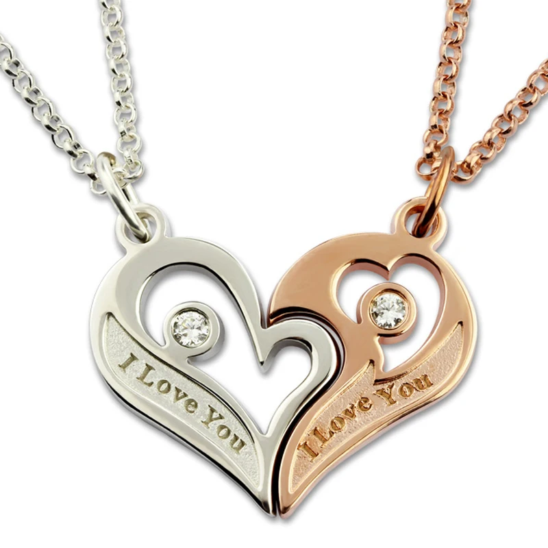 

Pair Necklaces for Lovers Couple Breakable Heart Love Necklace With Birthstone Custom Letter Engraving Chain Silver 925 Collares