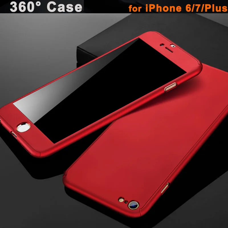 

360 Full Body Protection Hard Slim Cover Case + Temper Glass for funda iPhone 6 6s 7 8 Plus Xs iPhoen 6Plus 7Plus Coque Capa
