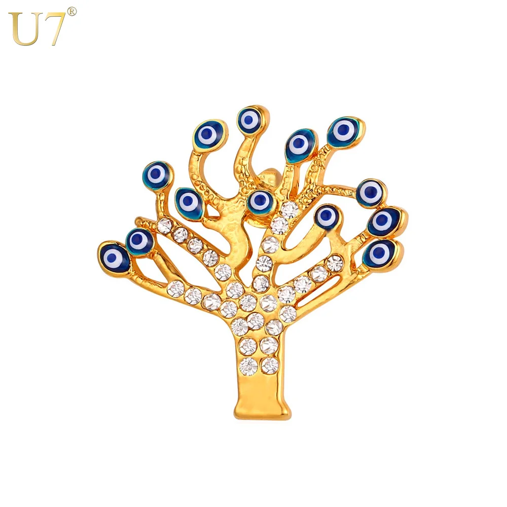 

U7 New Tree of Life Brooches Lucky Jewelry Women Gift Trendy Wholesale Gold Color Men Brooch Pin Eye Jewelry B103