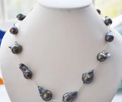 

Miss charm Jew1848 20" 20mm black BAROQUE KESHI REBORN PEARL gild drivepipe necklace