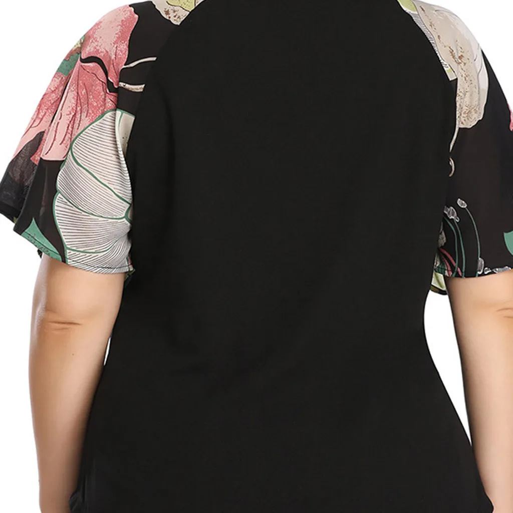 Шифоновая Блузка, женская рубашка, повседневные топы с цветочным принтом, с круглым вырезом, размера плюс, блузка с коротким рукавом, рубашка Blusas Mujer De Moda, сорочка