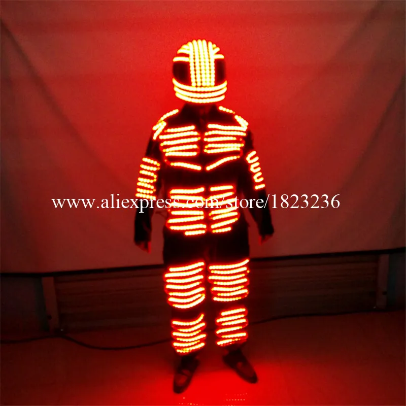2 Sets Colorful Led Luminous Robot Suit LED Illuminated Ballroom Costume With Helmet Stage Props Performance Clothes For Party02