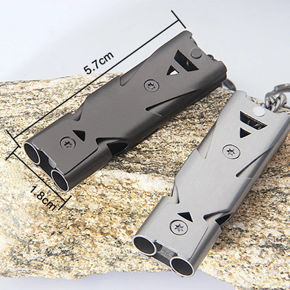 

New Double Pipe High Decibel Stainless steel Outdoor Emergency Survival Whistle Keychain Cheerleading Whistle #2