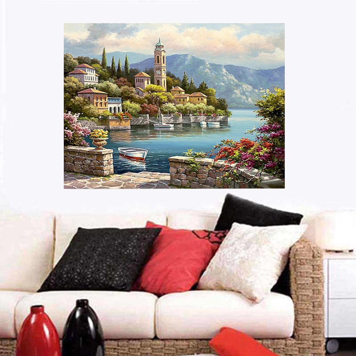 

DIY New 50*40cm DIY Paint By Number Kit Digital Oil Painting Canvas Romantic Harbour