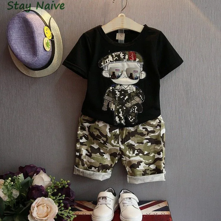 Image Summer Children Boy Clothes Sets Kids 2pcs Short Sleeves T Shirt Toddler Suits Camouflage Shorts Child Clothing Suits