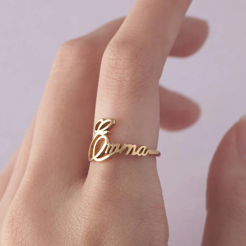 

StrollGirl Authentic 925 Sterling Silver Personalized Customizable Child Name Ring For Mom Custom Cursive Name Jewelry Gift