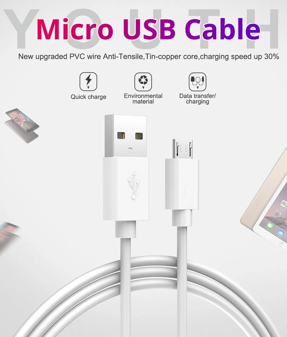 2.4A Micro USB кабель мобильного телефона Кабели для huawei xiaomi данные андроида синхронизации плоский Быстрая зарядка Microusb мобильный телефон