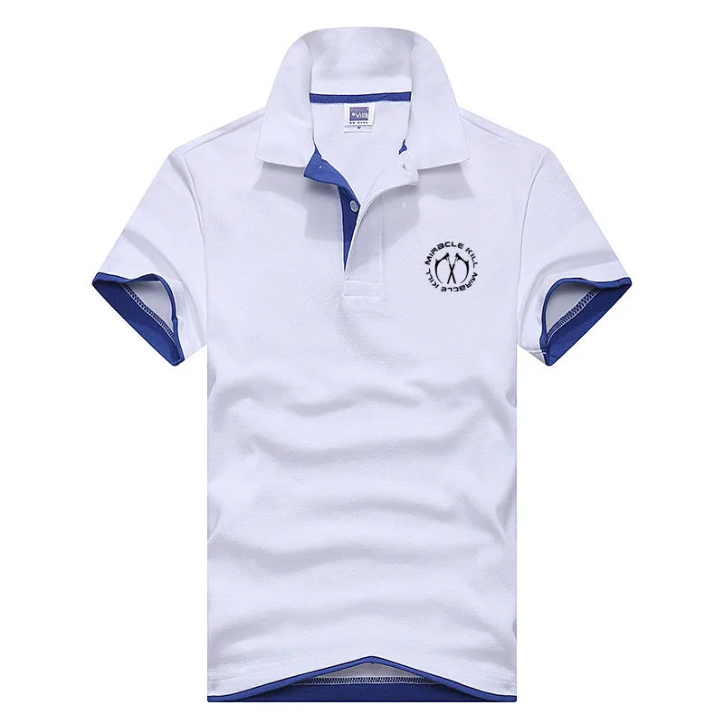 Новинка, брендовая мужская рубашка поло, дизайнерская мужская рубашка поло из хлопка с рисунком оружия, футболка с коротким рукавом, трикотажная футболка для игры в гольф, большой размер - Цвет: white  sapphire blue