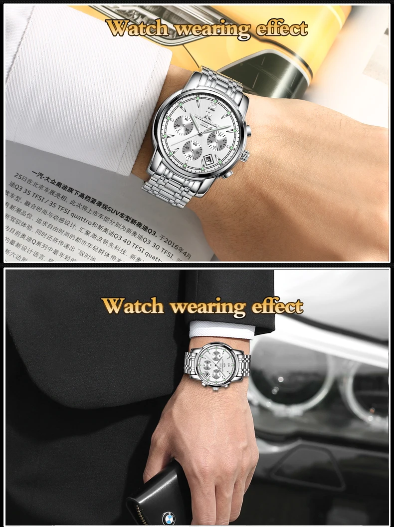 Золотые часы Мужские люксовый бренд ONTHEEDGE Модные мужские деловые часы кварцевые мужские часы, хронограф водонепроницаемые светящиеся спортивные часы