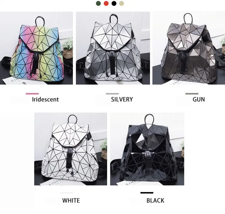 Женский рюкзак, светящиеся геометрические клетчатые женские рюкзаки с блестками для девочек-подростков, рюкзак на шнурке, голографический рюкзак