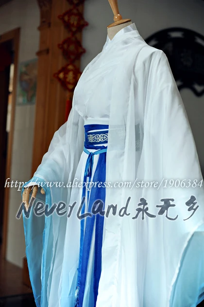 China Ancient Costume TV Film Role Miss Dragon Han Fu White Blue Chiffon Dress Custom-Made | Тематическая одежда и