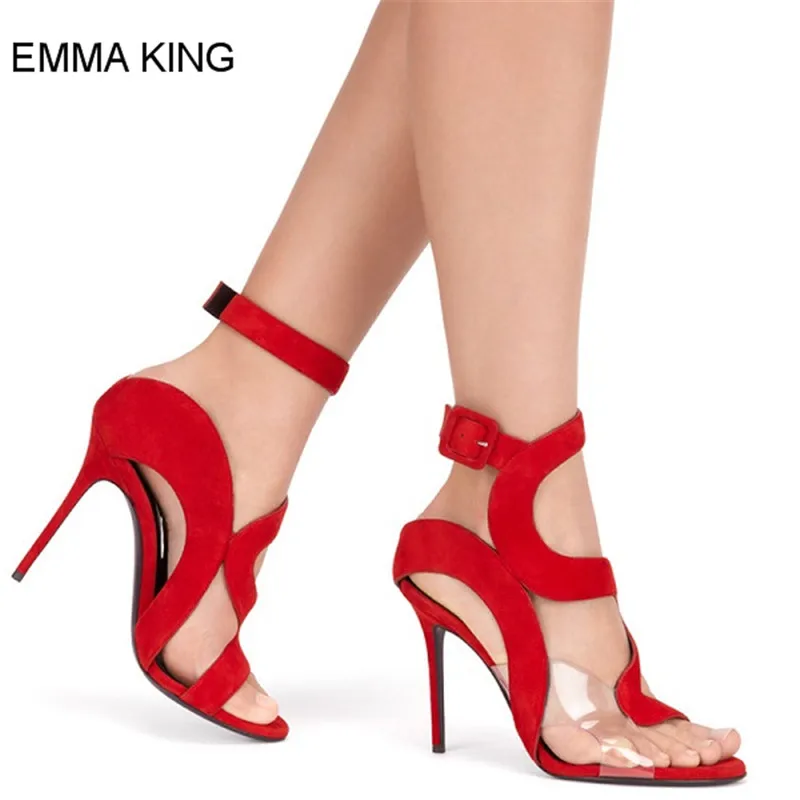 

EMMA KING Thin High Heels Women Sandals Round Toe Ankle Buckle Transparent PVC Fashion Mujer Sandals For Party Sexy Shoes