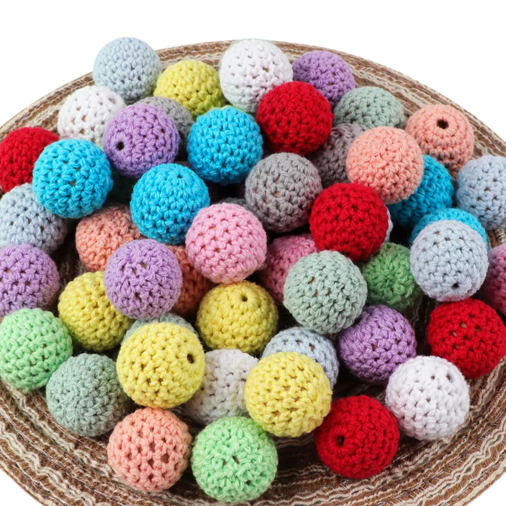 

10Pc 20mm Wood Teethers Beads Handmade Crochet Ball DIY Wooden Teether Baby Rodent Accessories