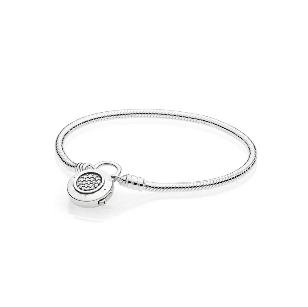 

NEW Product 925 sterling silver MOMENTS Smooth Bracelet Brands Signature Padlock Fit Original panqiou Bracelet Charm DIY Jewelry