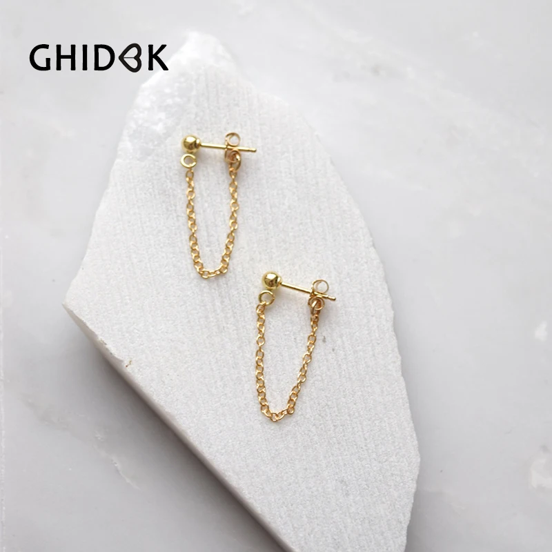 GHIDBK Изящные 4 мм Шариковые цепи серьги для ушей куртки женщин простые тонкие