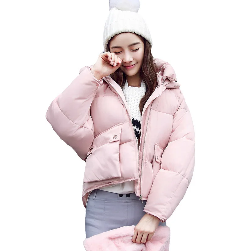 

Winter Jacket Women 2017 New Short Loose Parka Casual Padded Cotton Coat Female Hooded Thicken Warm Overcoat Plus Size FP0077