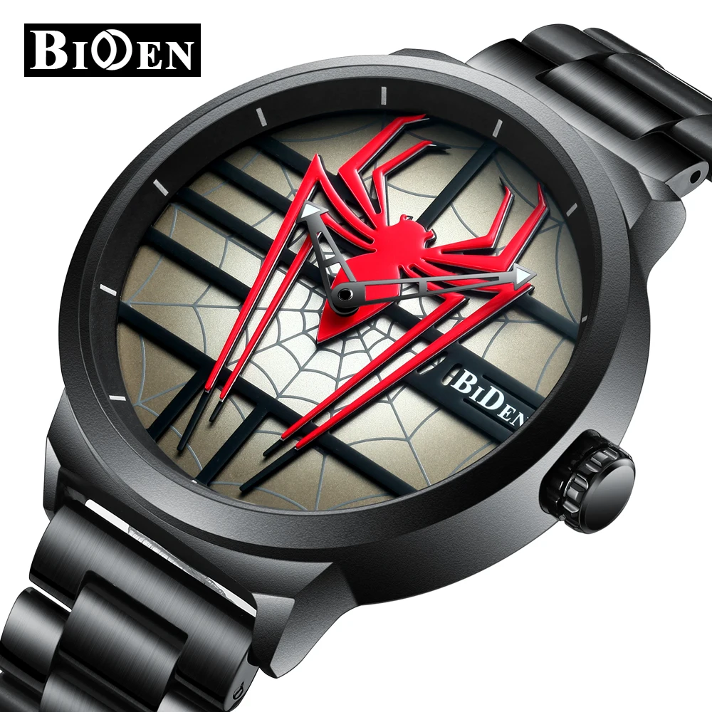 

BIDEN Men Watch Luxury Brand Full Steel Waterproof Quartz Wristwatches 2018 Fashion Sports watch men Personality Spiderman Watc