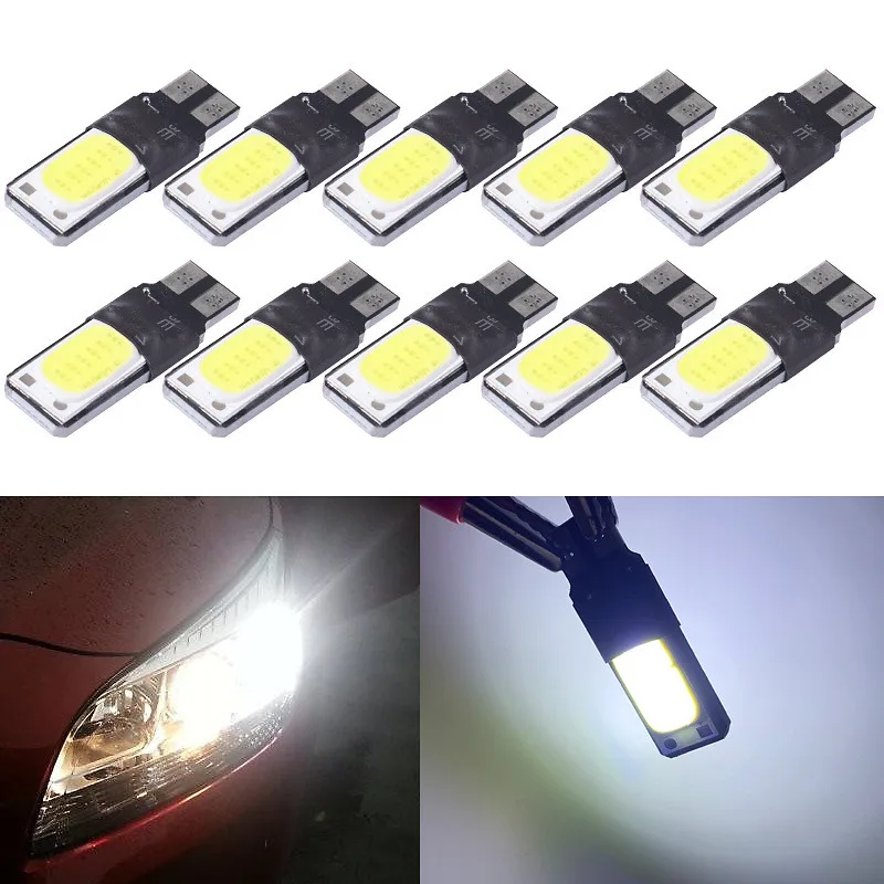 

10pcs/lot T10 COB Car Light Bulbs COB LED License Plate Lights White Color Parking Backup Brake Lamps 194 168 W5W