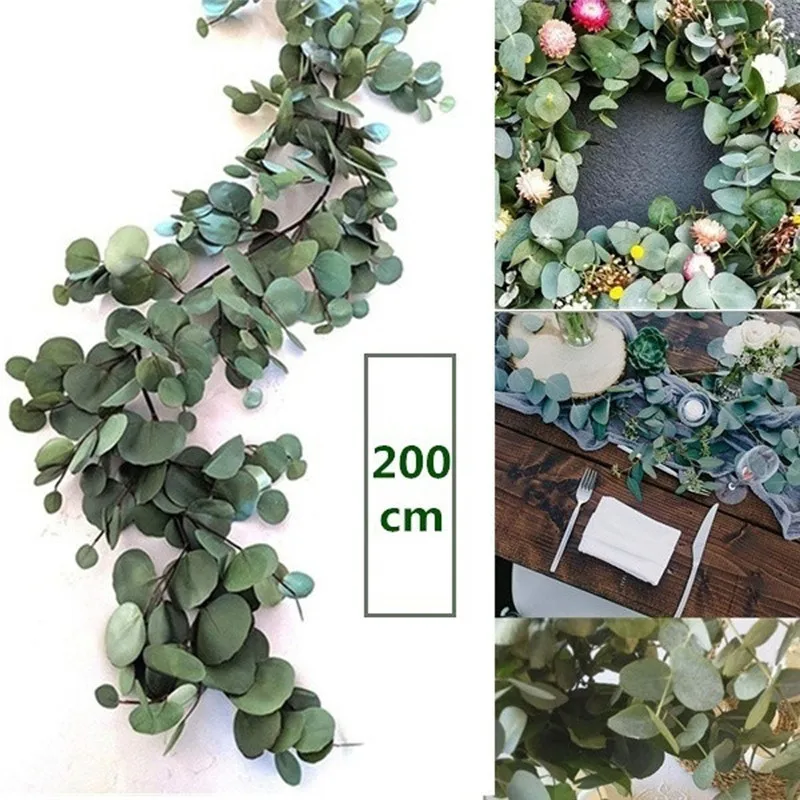 

2m Wedding Decoration Artificial Green Eucalyptus Vines Rattan artificial Fake Plants Ivy Wreath Wall Decor Vertical Garden