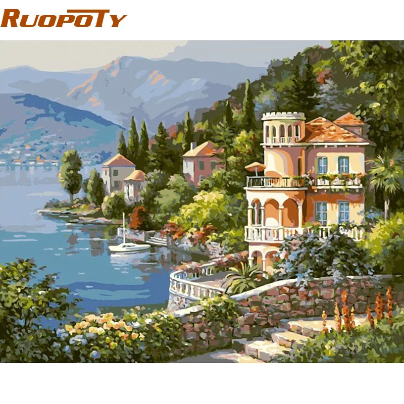 

RUOPOTY Frame Castle DIY Painting By Numbers Kit Hand painted Oil Painting Wall Art Picture Home Decoration 40x50cm Unique Gift