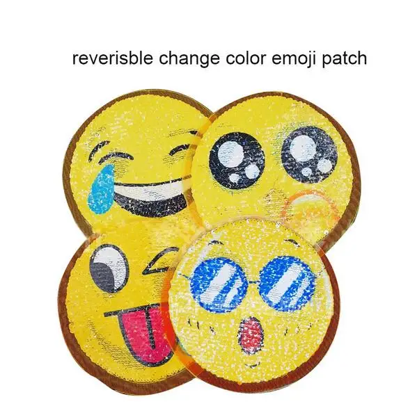 

New Reversible Sequined Sew On Patches for clothes DIY Coat Sweater Embroidered Paillette emoji Patch Applique