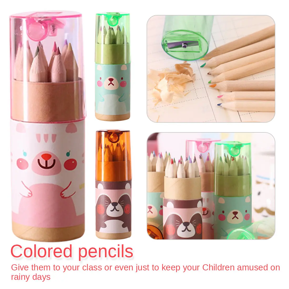 

12 Pcs Wooden Pack Lovely Bear Creative Cartoon Mini Colored Pencil Painting Colored Pencils sharpener