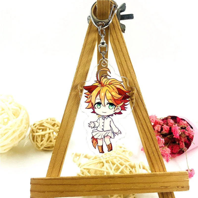 

Anime The Promised Neverland Keychain Cartoon Figure Yakusoku No Neverland Double-sided Acrylic Key Ring