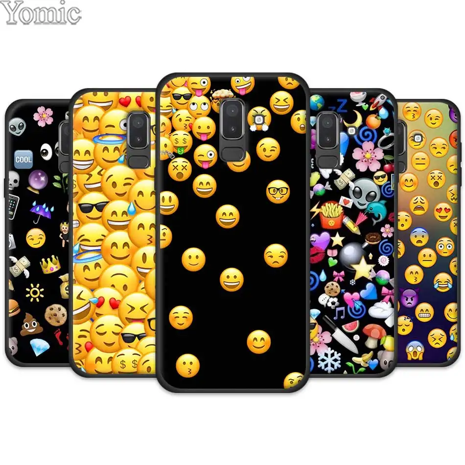

Emoticon Emoji Black Case for Samsung Galaxy J4 J6 J8 Plus 2018 J4Plus J6Plus TPU Silicone Mobile Phone Case cover Shell Coque