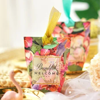 

100 x European Wedding Favors ''Beautiful Day'' Floral Candy Boxes baby shower welcome Party thank you small Gift Box Sachet