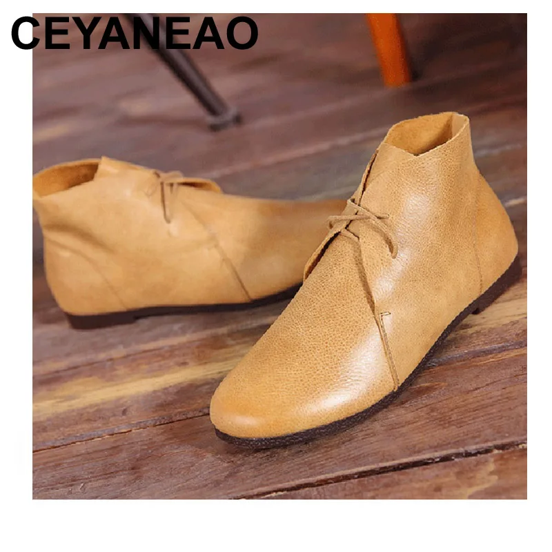 

CEYANEAO Women's Shoes Ankle Boots Genuine Leather lace up Summer Boots Grey/Brown/Black Boots Female Spring Footwear (722-6)