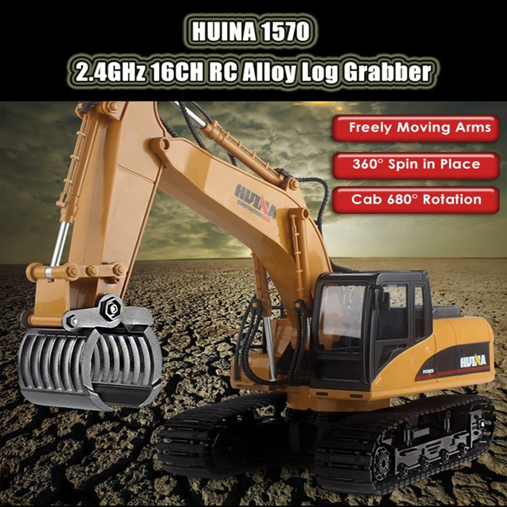 

New 1570 RC Car 2.4G 1:14 RC Excavator 16 Channels Metal Charging RC Car Model Toys Grabbing Machine Auto Demonstration Cars