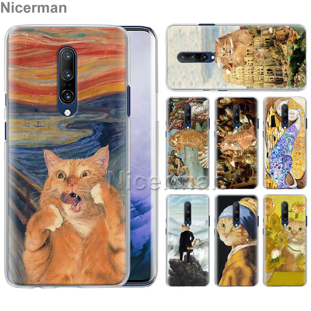 

Phone Case For Oneplus 7 7 Pro 6 6T Hard PC Cover funny Pat Cat Art painting Colorful Cute Capa Coque
