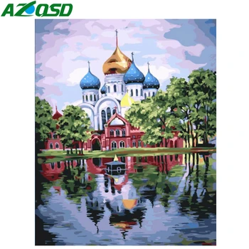 

AZQSD Landscape Painting By Numbers Diy Oil Canvas Painting CastleColoring By Numbers Digital Painting Home Decor Handpainted