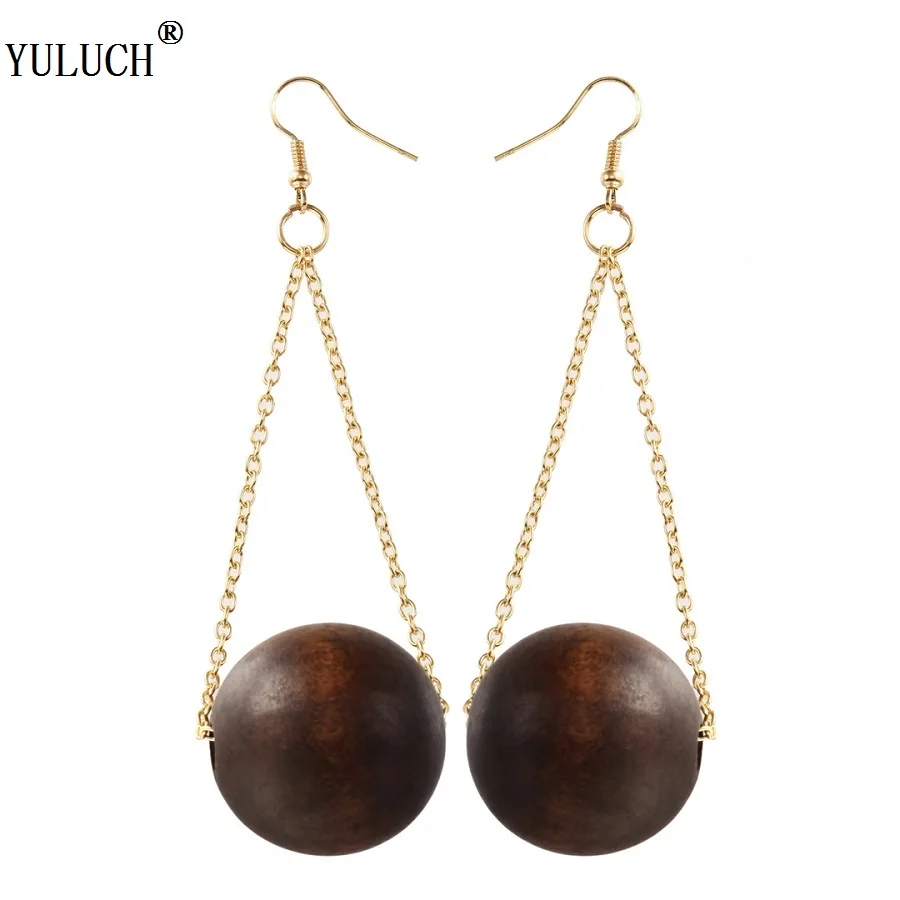 

YULUCH New Design Wooden Earrrings 3 Colors Round Wooden Long Earrings Fashion Jewelry For Woman Girls Party Gifts Latest
