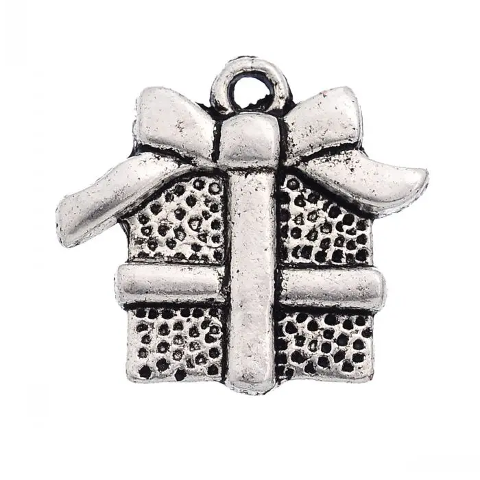 

new Charm Pendants Christmas Gift Box Antique Silver 15mm x 16mm,30 PCs
