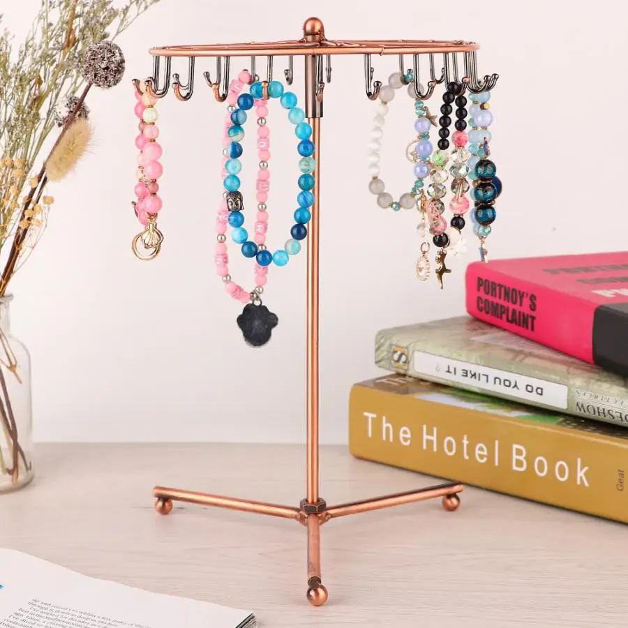 23 Hooks Rotating Iron Jewelry Display Rack Earrings Necklace Bracelet