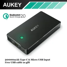 AUKEY Power Bank 20000mAh dual USB port&Type C input Powerbank Portable Charger For Xiaomi mi5 Redmi 4 pro Samsung iPhone PB-Y1