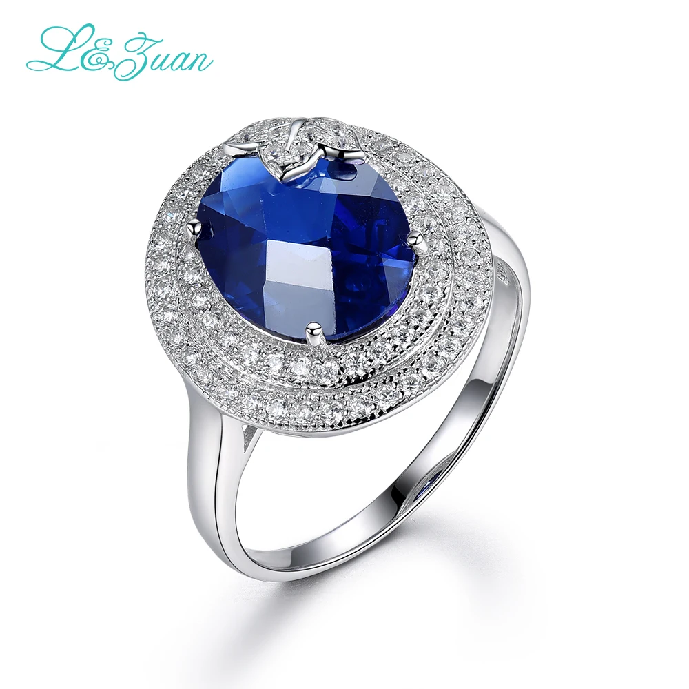 

L&zuan 925 Sterling Silver Rings 6.44ct Blue Stone Romantic Luxury Ring Fine jewelry For Women