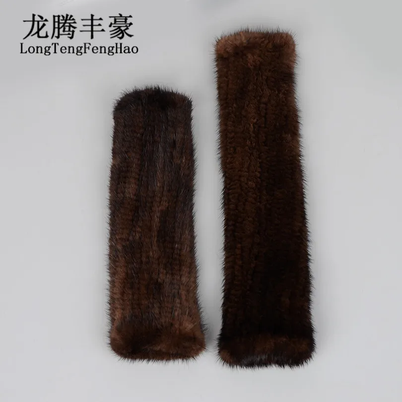 Вязаные перчатки 30 см, женские перчатки из меха норки, женские теплые длинные перчатки из натурального меха, зимние толстые однотонные перчатки без пальцев