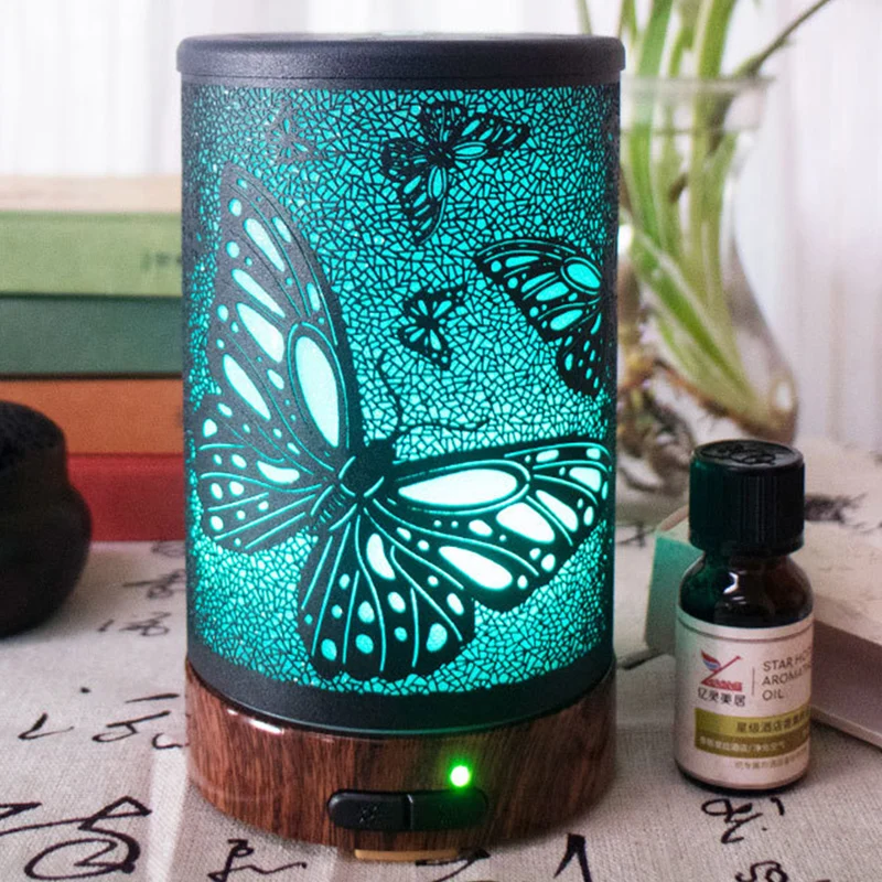 

100ml Electric Air Humidifier Ultrasonic Essential Oil Diffuser Aroma Treatment 7 Color Night Light for Home Office Butterfly