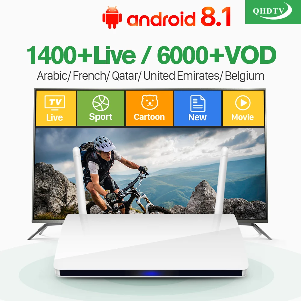 Iptv Subscription Android 8.1 Smart Tv Box RK3229 With 1 Year QHDTV Code Iptv Arabic French Morocco Belgium Netherlands Vod     